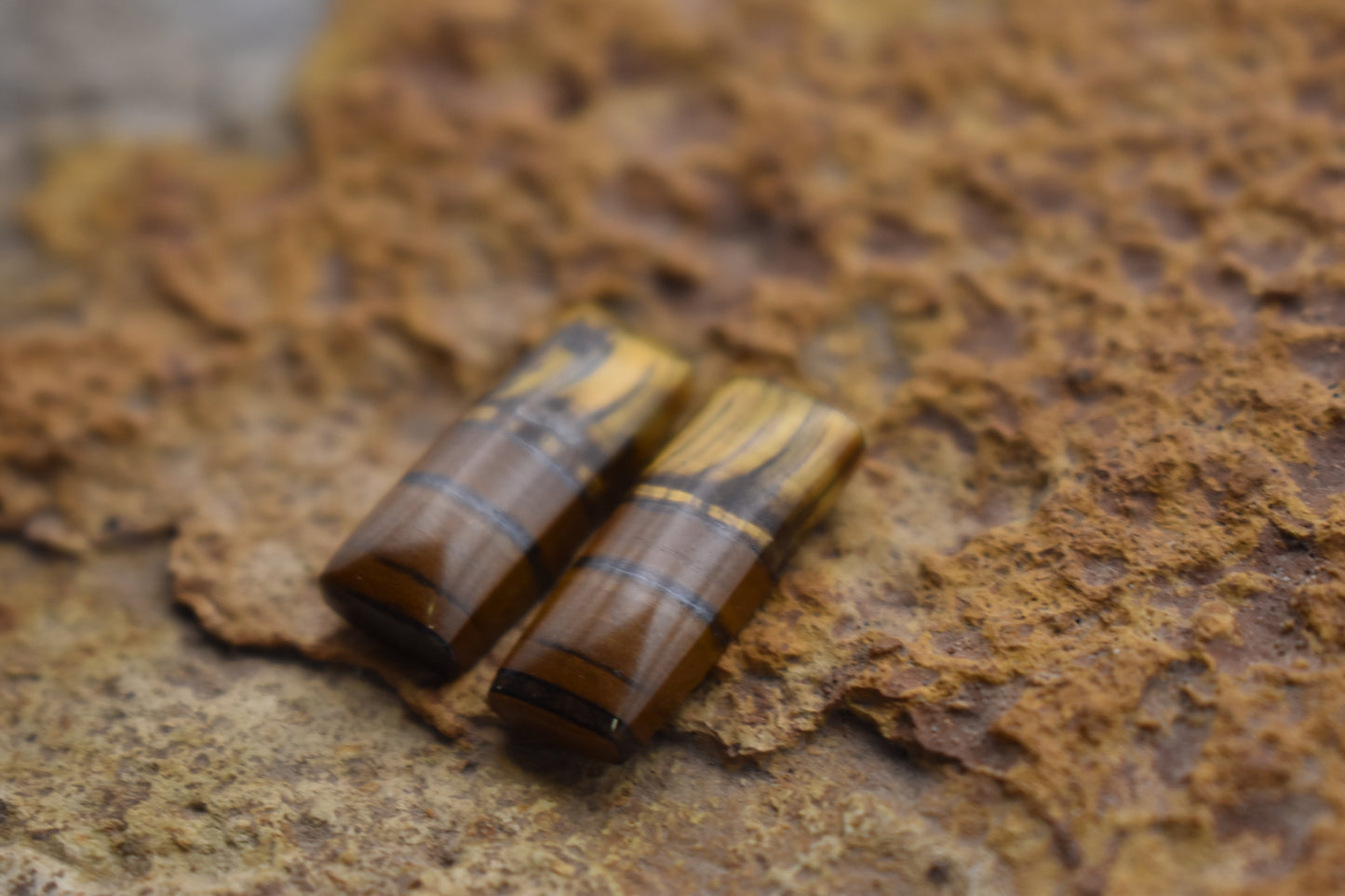 Pair Tiger’s Eye with banding Rectangle - 19.2x7.5x3.8